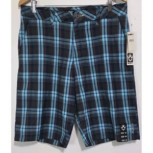 NEW Rusty Men's 34 Casual Shorts Plaid Blue Skate Motocross BMX Surf Y2K XGames